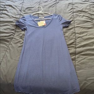 Blue and white stripped shirt dress